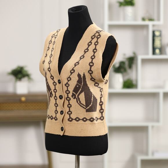 Anthropologie NWT Horse Jacquard Cardigan Vest XS Western Equestrian Boho Chic - Picture 5 of 14